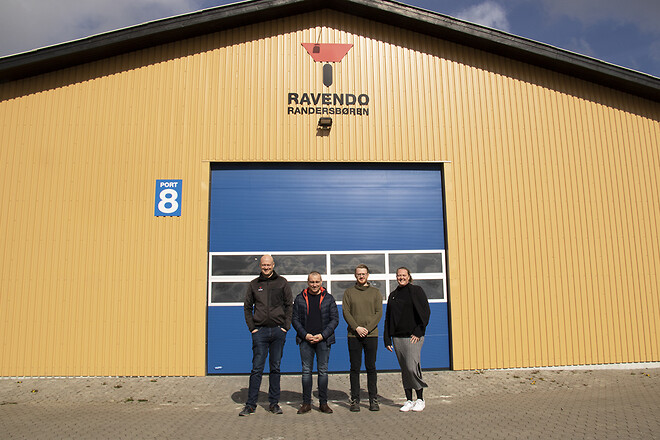 Fra venstre Ravendos adm. direktør Tobias G. Nielsen,  produktionschef Michael Sørensen, produktionsassistent Mathias Valentin Priess og direktør Signe Giandrup.