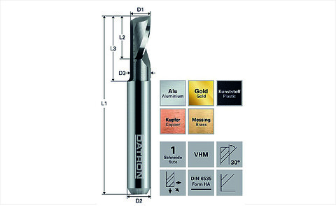 DATRON 1-skärig fräs, balanserad /1-flute End Mill, balanced - DATRON  1-skær \nfræser for aluminium, plast, messing og mere .