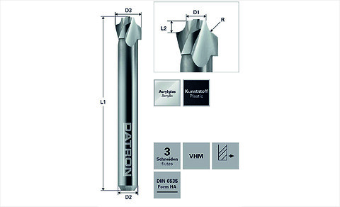 DATRON ydreradiusfræser / End mill with external radius for acrylic glass  - DATRON radiusfræser \ntil acryl