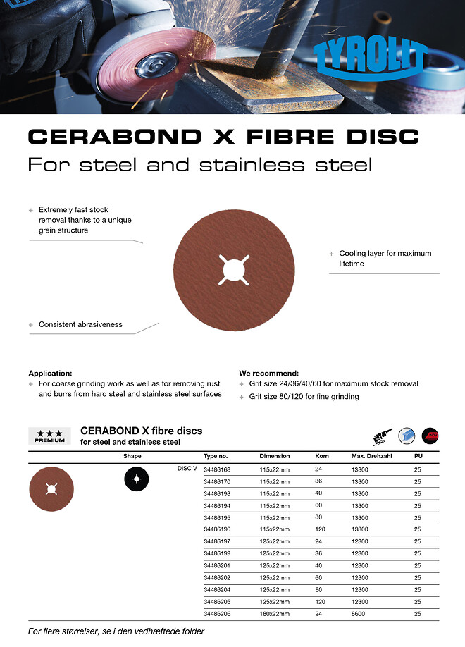 TYROLITs CERABOND X fiber skiver til stål og rustfrit stål