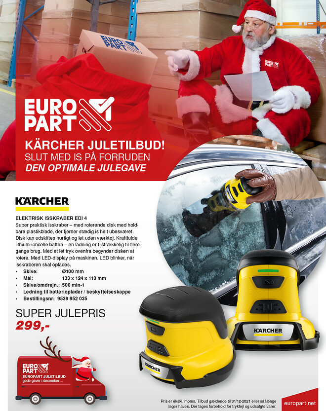 Europart juletilbud Kärcher elektrisk isskraber EDI 4
