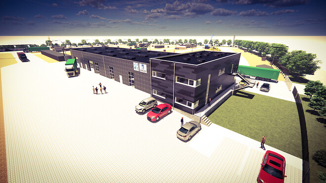Aarslef og Petri & Haugsteds nye depotbygning i Roskilde 