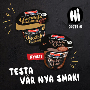 High protein dessert Double choc - protein pudding med topping.
