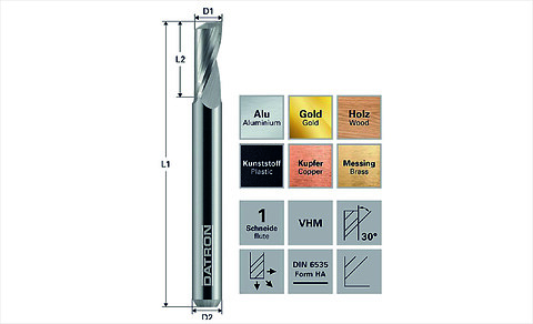 DATRON 1-skær fræser / 1-flute End Mill  - DATRON fræser for aluminium, plast, messing og meget mer. 