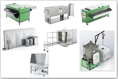 PU Green Deal _ Utrustning för tvättning med lösningsmedel - PATENTERAD - tvättar för klischer, lösningsmeddel tvätt, tvätttank, pneumatisk tvätttunnel, automatisk maskin, komponenttvätt, industriellt container tvättsystem