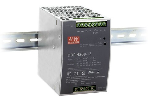DDR-480 serien DIN Skinne DC/DC konverter -- Power Technic - DDR-480 DIN skinne fra MEAN WELL. Forhandler er Power Technic ring 70 208 210