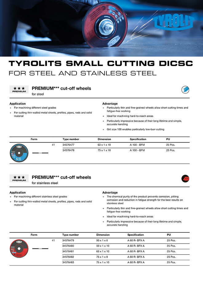 TYROLITs PREMIUM Small Cutting disc for straight grinder