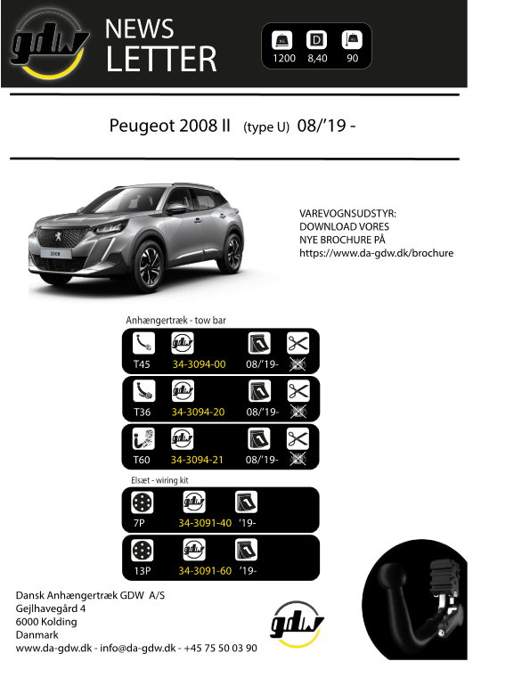 Peugeot 2008 anhængertræk aftageligt