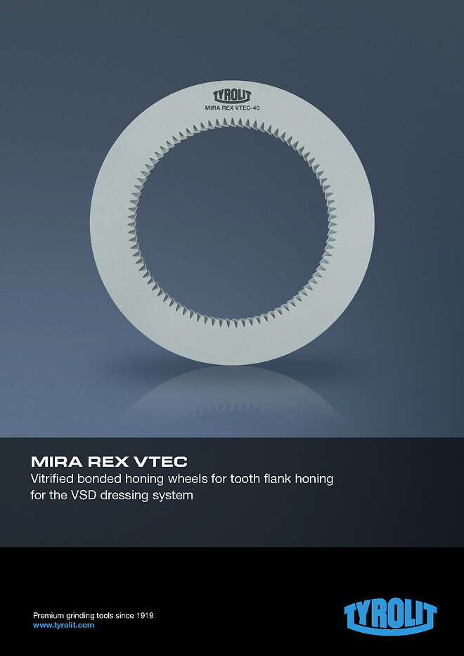 TYROLIT MIRA REX VTEC. Vitrified bonded honing wheels for tooth flank honing for the VSD dressing system.