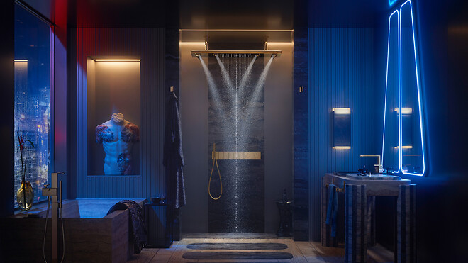 AXOR Edge på et futuristisk badeværelse.