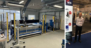 Till vänster: En komplett arbetsstation med den nya NCH 20 vattenskärningsmaskinen. Till höger: Peter Rüdén, Försäljningsansvarig för Water Jet Sweden i Danmark. 