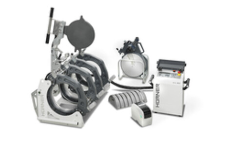 Hürner WhiteLine Manuell Hydraulisk Speilsveismaskin - Bildet viser komplett 315-maskin med CNC Eco styringsenhet, og termoskriver (tilvalg)