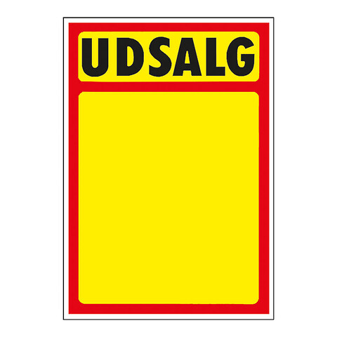 Skilte "Udsalg" med rød kant A4, 50 stk/pakke